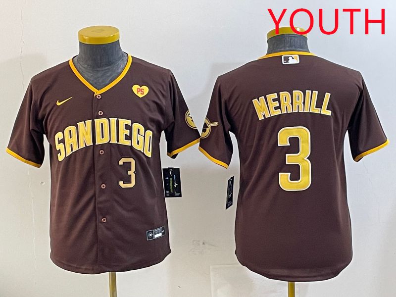 Youth San Diego Padres #3 Merrill Brown Game 2025 Nike MLB Jersey style 3->youth mlb jersey->Youth Jersey